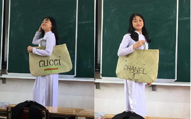 Nữ sinh biến giỏ đi chợ thành túi xách ‘hàng hiệu’ khiến cư dân mạng 'cười ra nước mắt'