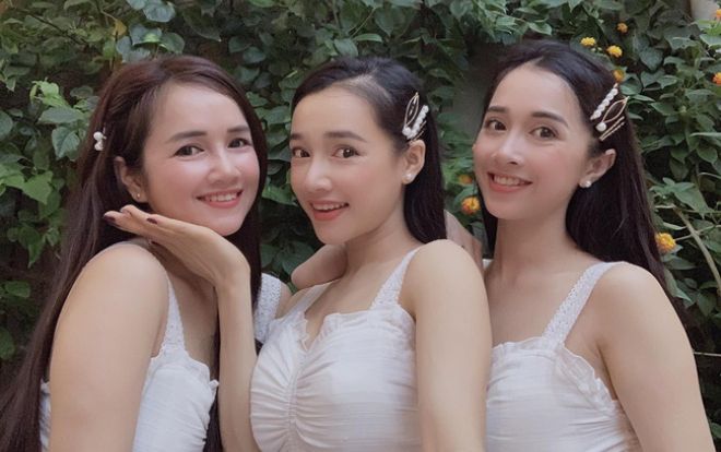 3 chị em Nhã Phương cùng đọ sắc trong một khung hình với trang phục và phụ kiện giống nhau