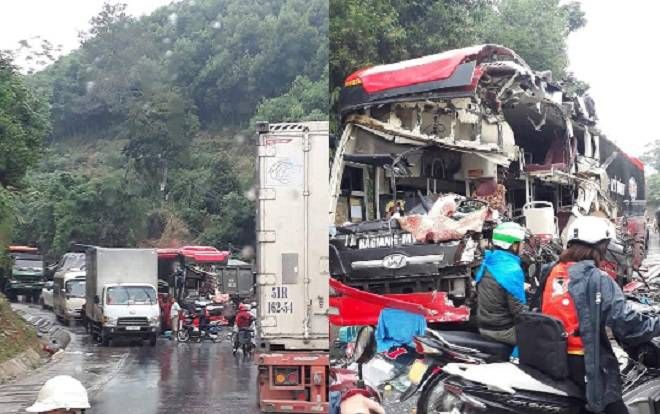Kinh hoàng: Đấu đầu xe ben, ô tô khách giường nằm bẹp nát trên quốc lộ, nhiều người thoát chết trong gang tấc