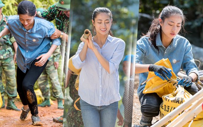 Liên tục trượt ngã, Lương Thùy Linh vẫn cố gắng vác đá, trộn vữa làm đường hoàn thành Dự án nhân ái