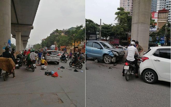 Ô tô tông hàng loạt xe máy trên đường Hồ Tùng Mậu, 2 người phụ nữ nhập viện cấp cứu
