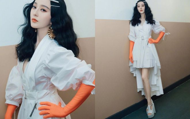 Phạm Băng Băng lăng xê style độc đáo với găng tay neon, giày đế khủng