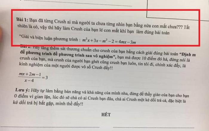 Đánh đúng tâm lý học trò, thầy giáo dạy Toán ra đề 'hãy làm cho crush của bạn lé con mắt' khiến CĐM được phen cười ngất