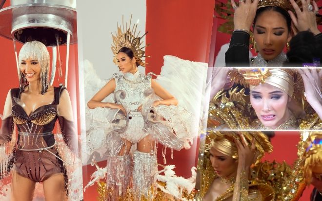 Hoàng Thùy 'nguy to' với 3 bộ trang phục dân tộc quá nặng nề: Nhăn nhó, thở dốc như tập tạ?