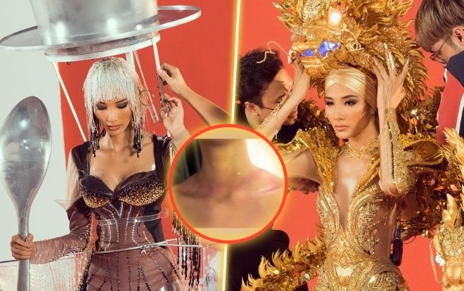 Hoàng Thùy trầy xước, bầm tím người vì gồng mình thử 3 bộ National Costume: Bản lĩnh và chuyên nghiệp!