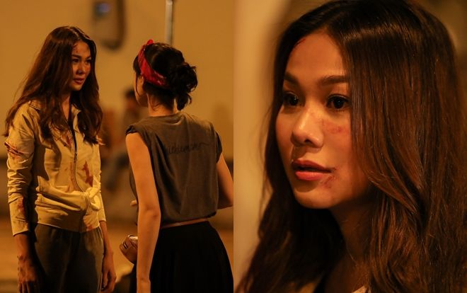 Thanh Hằng lăn xả tới mức tả tơi, bầm dập vì cảnh cháy nổ trong 'Chị chị em em'