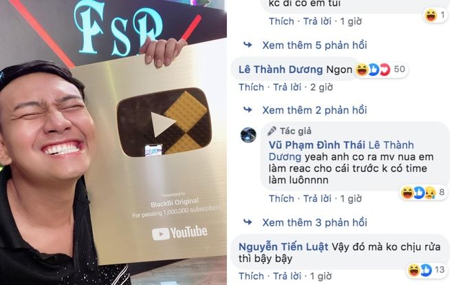 Thái Vũ (FAPtv) 'khoe nhẹ' nút vàng YouTube, Tiến Luật và Ngô Kiến Huy lập tức đòi 'rửa'