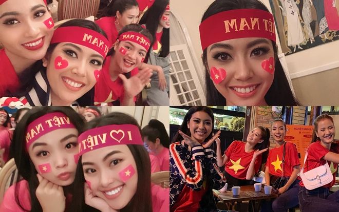 'Hội chị em' Thúy Vân - Đào Hà - Hương Ly - Khánh Vân hào hứng cổ vũ cho đội tuyển Việt Nam