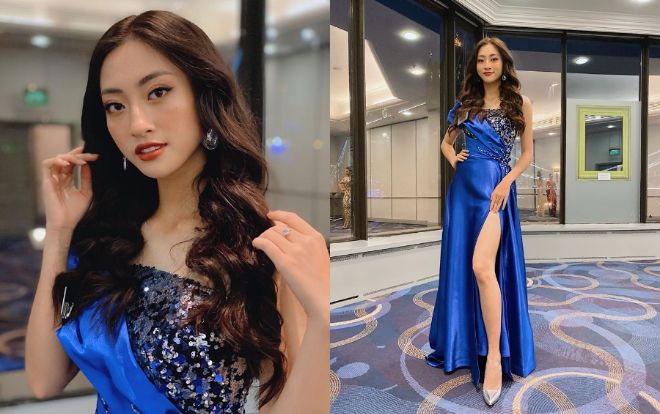 Diện váy xẻ tít tắp, Lương Thùy Linh khoe chân trần 1m22, mang giày cao 10 phân khiến đối thủ ngại đứng gần