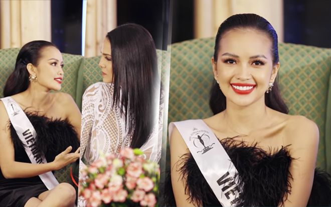 Ngọc Châu kiều diễm, ghi điểm mạnh phần thi ứng xử tiếng Anh cùng đương kim Hoa hậu Siêu quốc gia