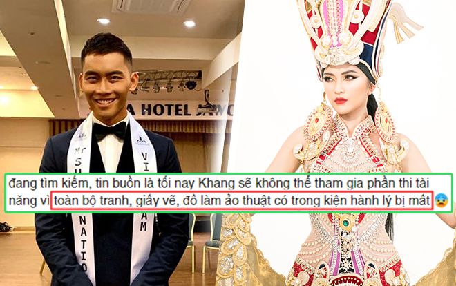 Mạnh Khang bỏ thi Tài năng vì mất hành lý, 'lạc trôi' luôn National Costume của Ngọc Châu
