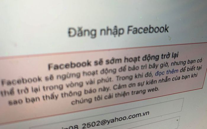 Nóng: Nhiều người dùng VN nhận thông báo Facebook 'dừng hoạt động'