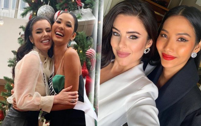 Hoa hậu Anh khen Hoàng Thùy: 'Tiếng Anh quá tốt, nhiều đồ ăn lại còn biết may váy đẹp tặng bạn'