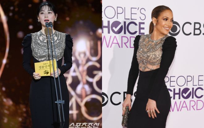 'Quốc bảo nhan sắc' Lee Young Ae đụng váy hơn 280 triệu đồng với Jennifer Lopez mà vẫn tỏa sắc lộng lẫy
