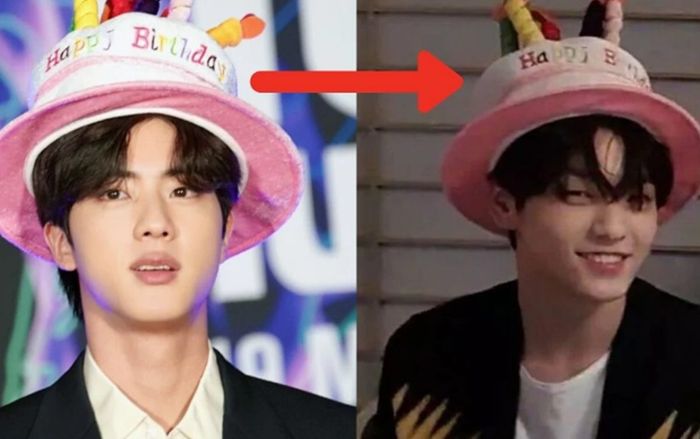 Chiếc mũ bánh sinh nhật của Jin (BTS) được đàn em Soobin (TXT) 'tận dụng' trong ngày sinh nhật khiến các fan thích thú