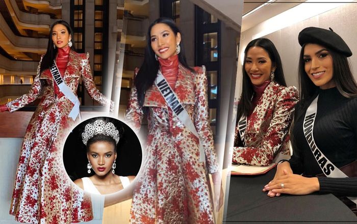 Hoàng Thùy diện áo 'hoa dâm bụt', được cả Miss Universe 2011 Leila Lopes ưu ái 'thả tim'