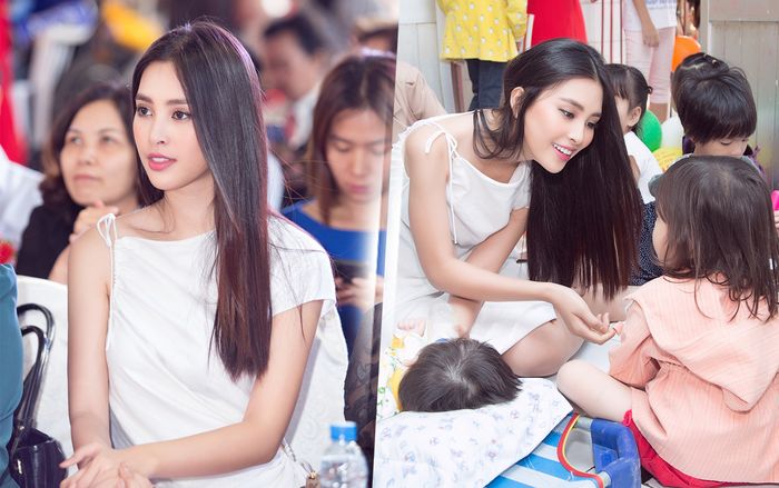 Diện váy trắng xinh như thiên thần, Tiểu Vy trao 2000 phần quà cho trẻ em có hoàn cảnh khó khăn