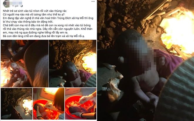 Bé trai sơ sinh bị mẹ cho vào túi nilon bỏ rơi trong thùng đựng sơn ngoài đường giữa trời lạnh giá