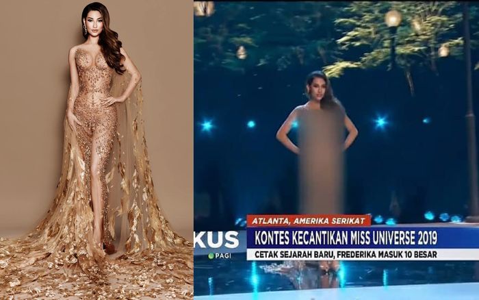 Hoa hậu Indoneisa bị che mờ toàn thân trên truyền hình quốc gia vì bộ váy bị cho là phản cảm ở CK Miss Universe