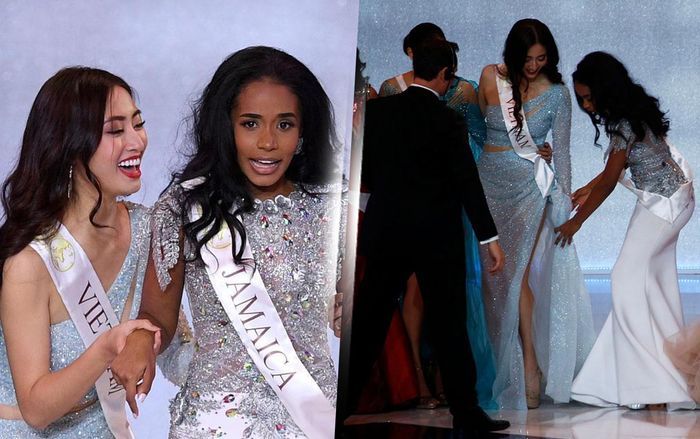 Khoảnh khắc đẹp: Tân Hoa hậu Thế giới chỉnh váy cho Lương Thùy Linh, đăng quang 'ai cũng mừng'