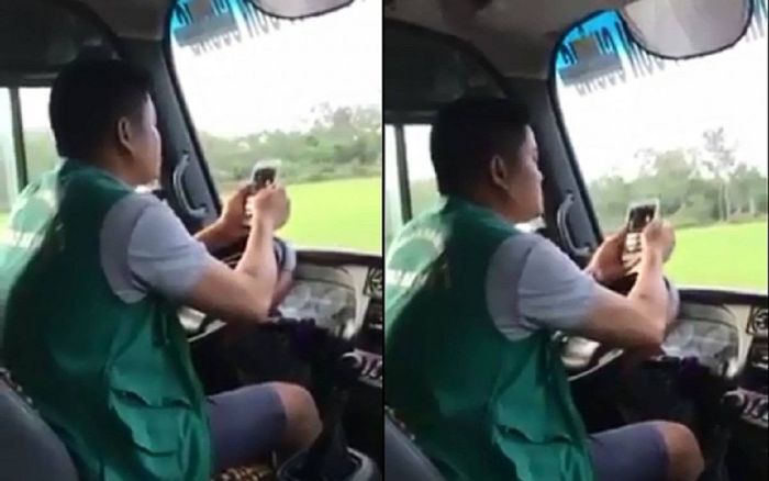Thót tim với cảnh tài xế xe buýt vừa lái xe băng băng vừa lướt điện thoại