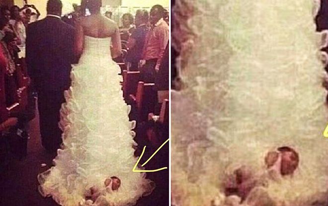 Mẹ trói chặt con vào váy kéo lê xềnh xệch trong lễ cưới gây sốc