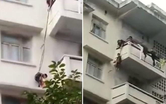 Cặp vợ chồng già dùng cháu trai 7 tuổi cứu mèo cưng kẹt ở ban công gây phẫn nộ