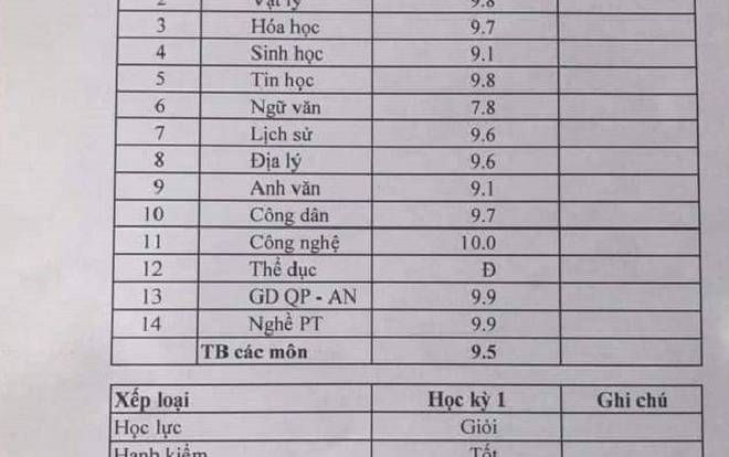 Nữ sinh trường THPT Nguyễn Khuyến 'gây sốt' với bảng điểm tổng kết học kỳ toàn điểm 9, 10
