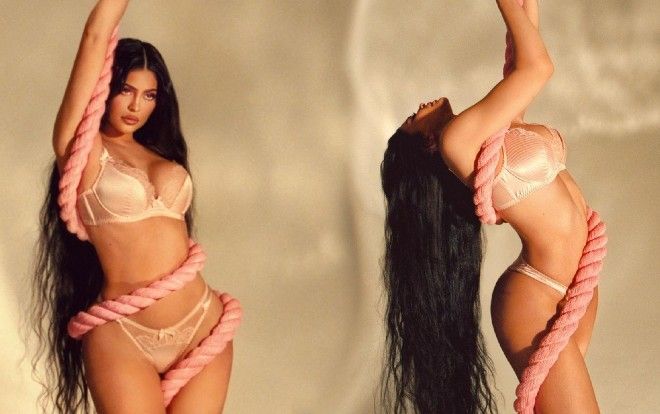Kylie Jenner mặc nội y ren quấn dây thừng thả dáng lả lơi