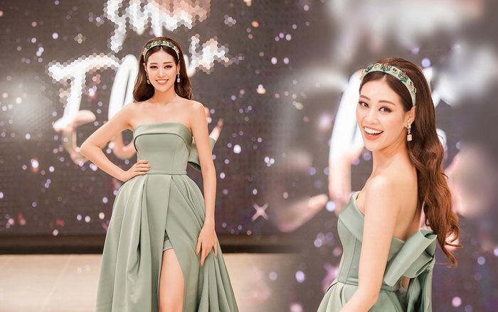 Khánh Vân mặc đầm xanh cúp ngực, fan thốt lên xứng danh Miss Universe Việt Nam