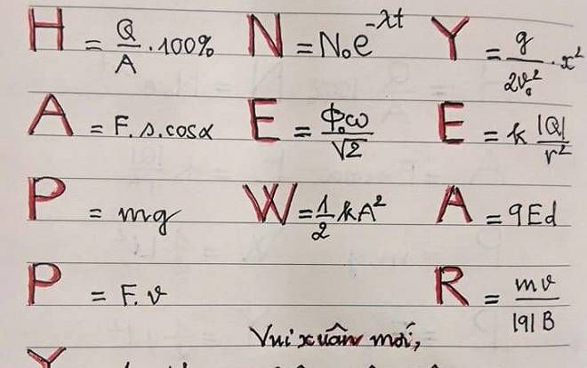 Thầy giáo gửi lời chúc năm mới đến các học sinh bằng công thức Vật lý cực sáng tạo