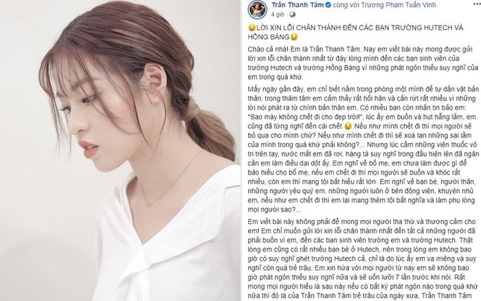 Hotgirl 'trứng rán cần mỡ' Thanh Tâm lên tiếng xin lỗi vì những phát ngôn 'vạ miệng'