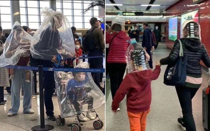 Sợ lây nhiễm virus corona, dân Trung Quốc đội cả chai nhựa lên đầu, bọc bao nilong quanh người