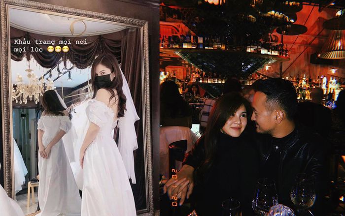 Đi thử váy cưới, MC Thu Hoài vẫn đeo khẩu trang đen kín cả mặt để ngừa virus Corona