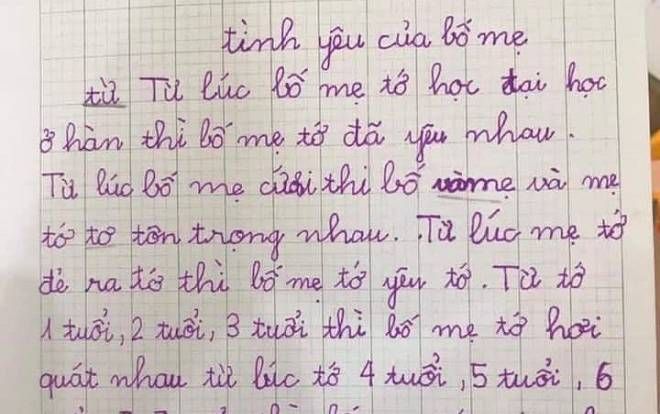 Cô bé tiểu học miêu tả 'tình yêu của bố mẹ' khiến CĐM cười ngất: 'Lúc tớ 4,5,6,7 tuổi thì bố mẹ quát nhau tung cả nóc nhà'