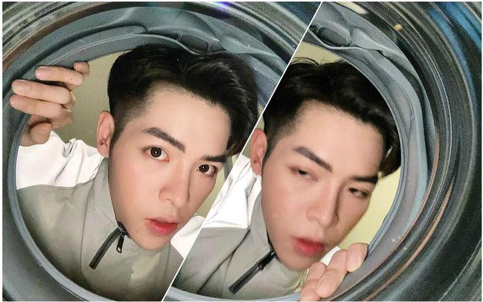 Đức Phúc đáng yêu trong concept 'trendy' thu mình trong chiếc máy giặt
