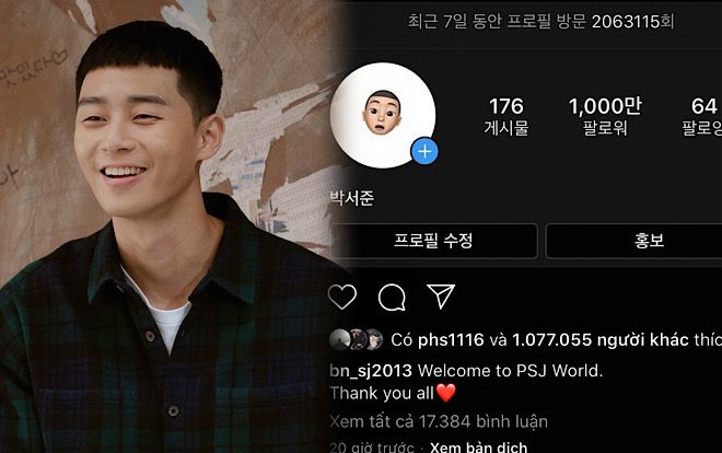 Park Seo Joon phấn khích khi đạt 10 triệu lượt theo dõi trên Instagram