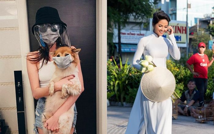 H'Hen Niê diện áo dài trắng thanh tân, Khánh Vân và cún cưng cùng nhau chống dịch