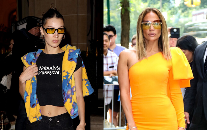 Bella Hadid, Jennifer Lopez tạo hot trend kính râm màu vàng cho hè 2020