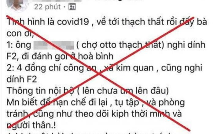 Đăng tin sai sự thật 'COVID-19 về tới Thạch Thất', thanh niên bị xử phạt 12,5 triệu đồng