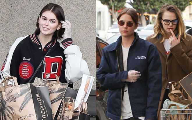 Chân dài Kaia Gerber đeo găng tay  đi siêu thị cùng nàng thơ Chanel trữ đồ ăn mùa dịch Covid-19