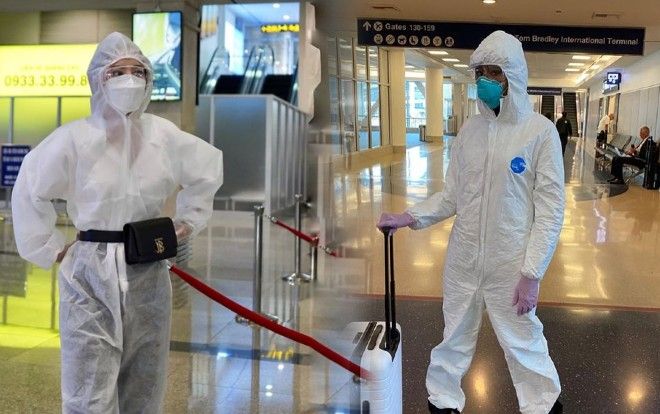 Chi Pu học hỏi 'báo đen' Naomi Campbell, diện đồ bảo hộ kín mít khi ra sân bay chống Covid-19