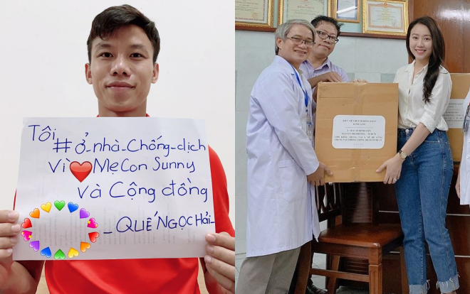 Quế Ngọc Hải kêu gọi ở nhà chống dịch, bạn gái Tiến Linh quyên góp 3000 khẩu trang