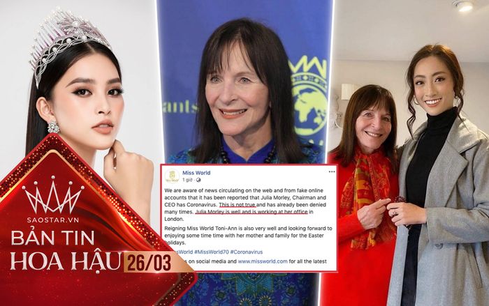 Chủ tịch Miss World - Julia Morley và đương kim Hoa hậu Thế giới xác nhận không nhiễm Covid 19