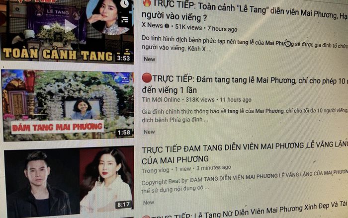 Phản cảm nhiều video giả livestream đám tang diễn viên Mai Phương xuất hiện trên YouTube