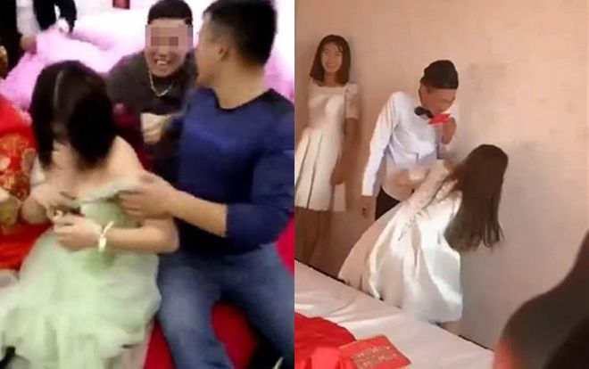 Hình ảnh xấu xí về hủ tục náo hôn ở Trung Quốc: Chú rể hôn phù dâu, phù rể sàm sỡ phù dâu