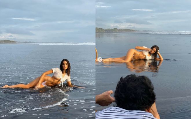 'Đốt mắt' với đường cong của Hoa hậu hoàn vũ Olivia Culpo tại hậu trường chụp áo tắm