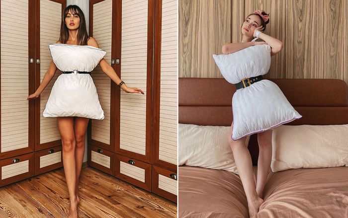 'Hot rần rần' trào lưu dùng gối ngủ làm váy 'thổi bay buồn chán' khi ở nhà mùa dịch