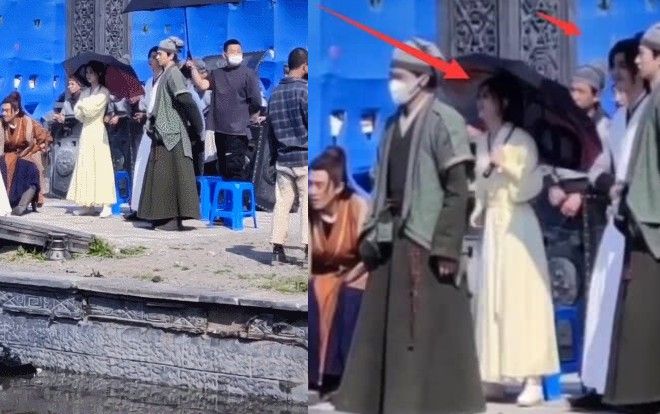 Ảnh hậu trường 'Hữu Phỉ': Vương Nhất Bác cần trợ lý cầm ô dù cho, Triệu Lệ Dĩnh không cần phiền đến ai