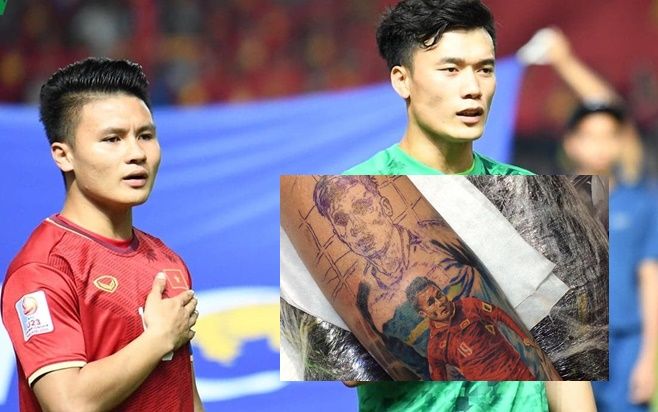 Fan xăm hình Bùi Tiến Dũng và Quang Hải lên chân